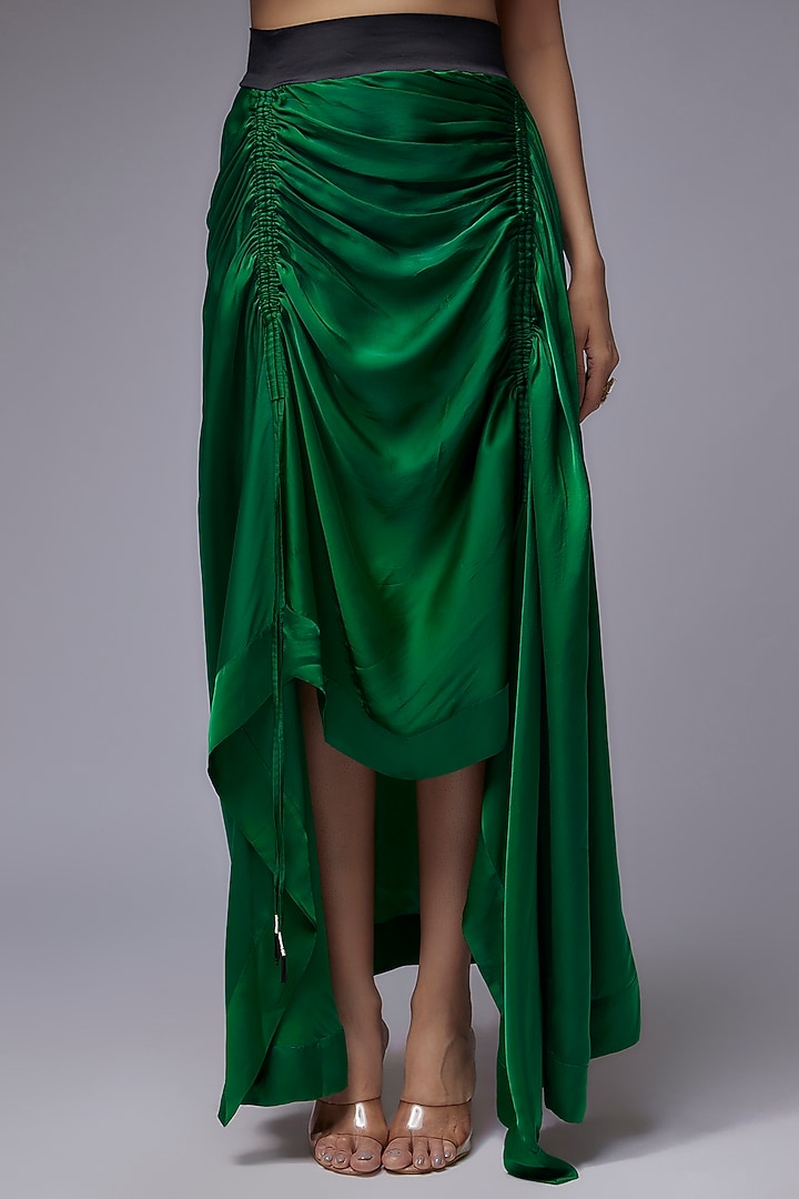 Green Crepe & Satin Skirt Set by Nupur Kanoi at Pernia's Pop Up Shop