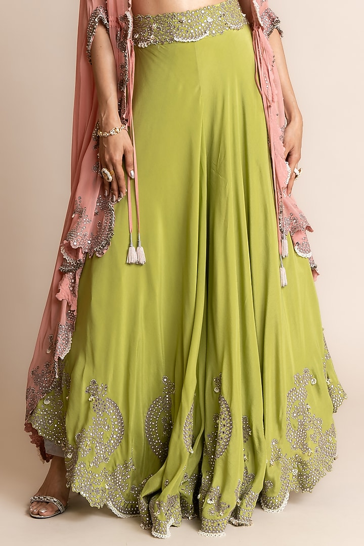 Old Rose Georgette Embroidered Cape Set by Nupur Kanoi at Pernia's Pop Up Shop
