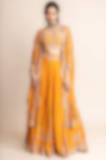 Orange Silk Hand Embroidered Jacket Bridal Lehenga Set by Nupur Kanoi at Pernia's Pop Up Shop