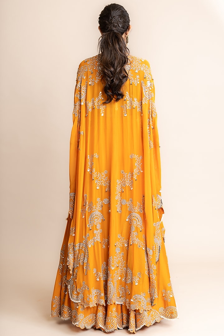 Orange Silk Hand Embroidered Jacket Bridal Lehenga Set by Nupur Kanoi at Pernia's Pop Up Shop
