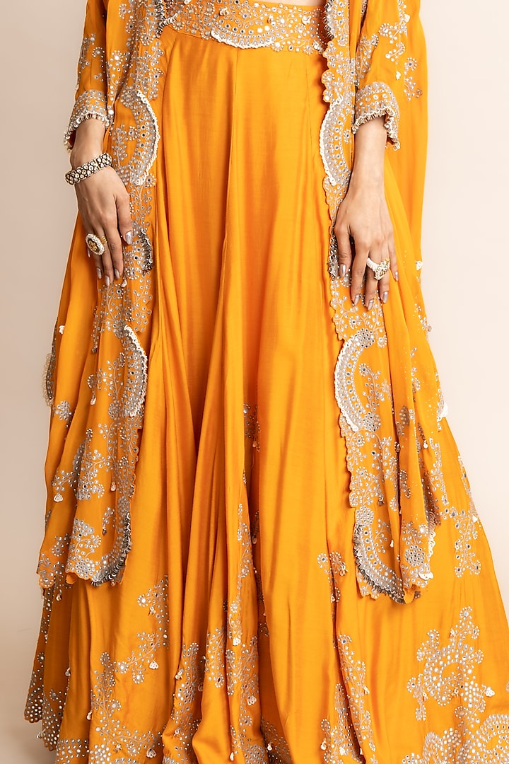 Orange Silk Hand Embroidered Jacket Bridal Lehenga Set by Nupur Kanoi at Pernia's Pop Up Shop