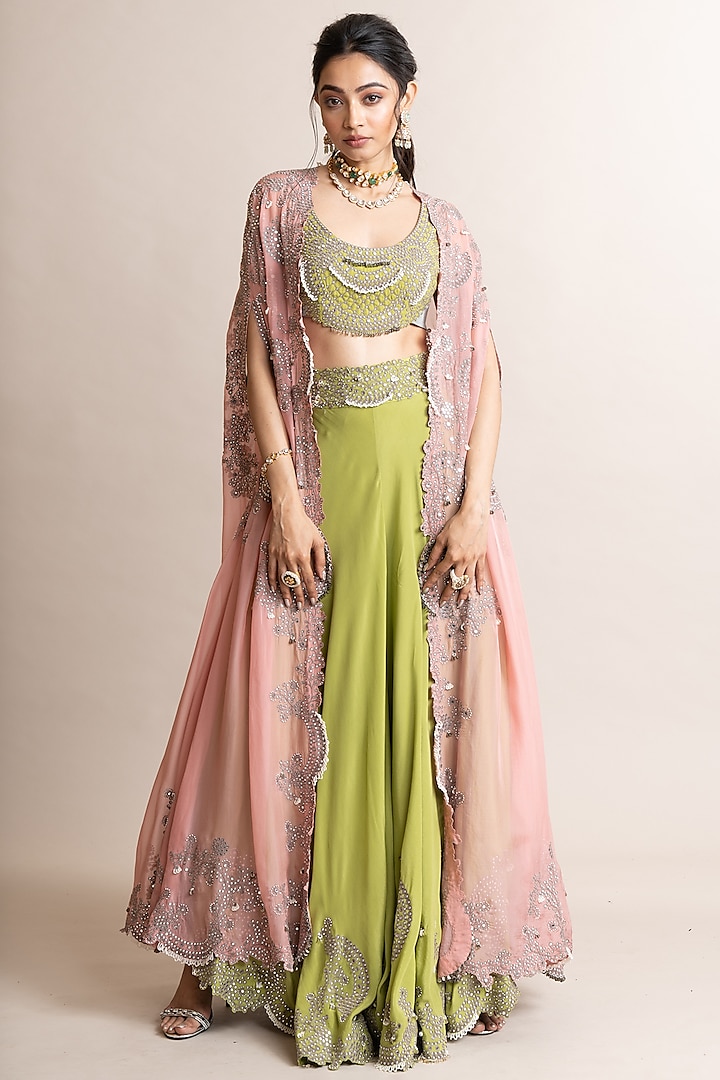 Pista Crepe Hand Embroidered Sharara Set by Nupur Kanoi