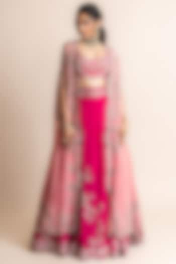 Fuchsia Silk Hand Embroidered Jacket Bridal Lehenga Set by Nupur Kanoi at Pernia's Pop Up Shop