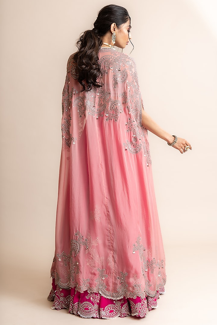 Fuchsia Silk Hand Embroidered Jacket Bridal Lehenga Set by Nupur Kanoi at Pernia's Pop Up Shop