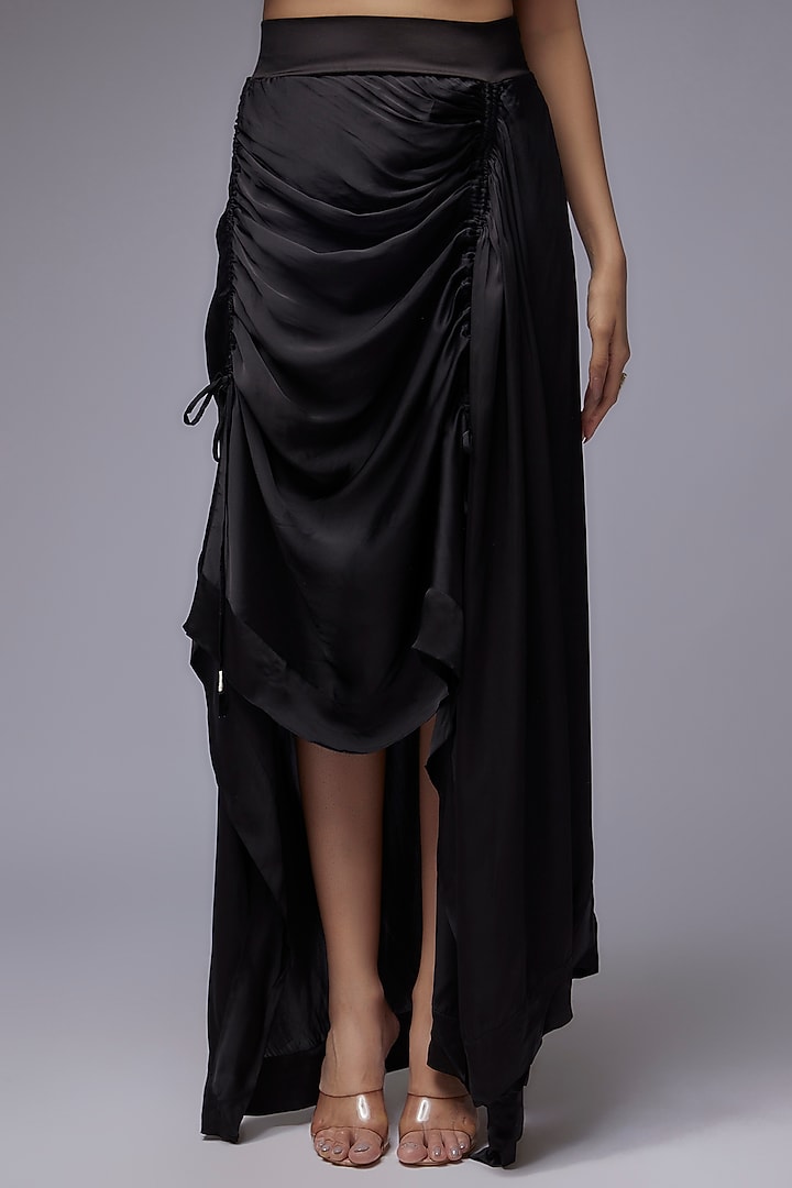 Black Crepe & Satin Skirt Set by Nupur Kanoi at Pernia's Pop Up Shop