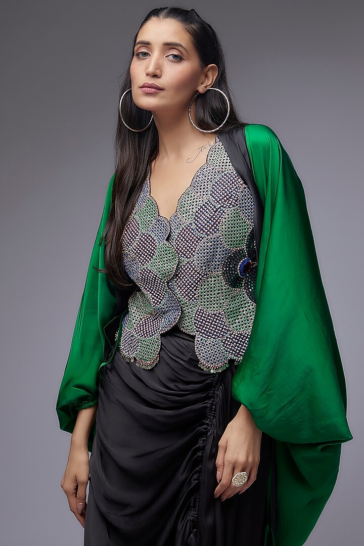 Black Crepe & Satin Skirt Set by Nupur Kanoi at Pernia's Pop Up Shop