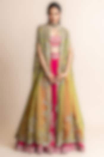Fuchsia Silk Hand Embroidered Jacket Bridal Lehenga Set by Nupur Kanoi at Pernia's Pop Up Shop