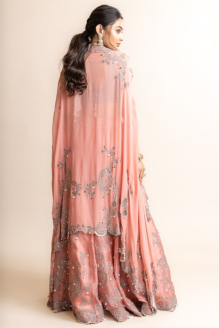 Old-Rose Organza & Satin Hand Embroidered Jacket Bridal Lehenga Set by Nupur Kanoi at Pernia's Pop Up Shop