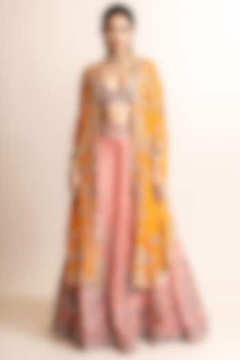 Old-Rose Organza & Satin Hand Embroidered Jacket Bridal Lehenga Set by Nupur Kanoi at Pernia's Pop Up Shop