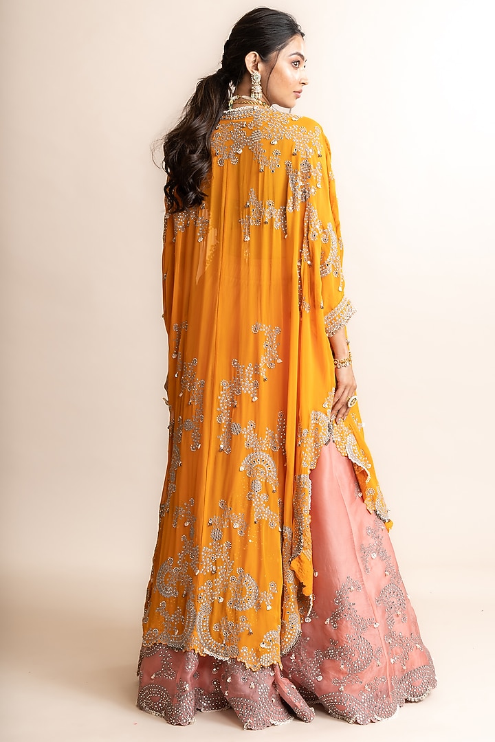 Old-Rose Organza & Satin Hand Embroidered Jacket Bridal Lehenga Set by Nupur Kanoi at Pernia's Pop Up Shop