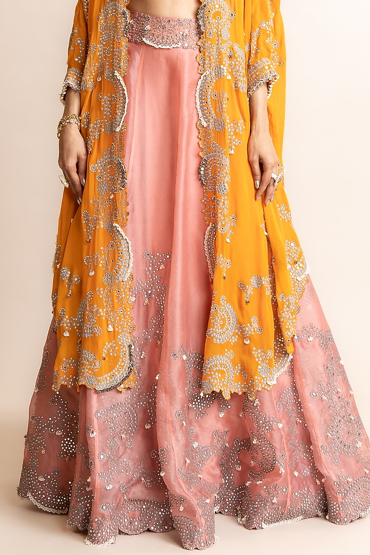 Old-Rose Organza & Satin Hand Embroidered Jacket Bridal Lehenga Set by Nupur Kanoi at Pernia's Pop Up Shop