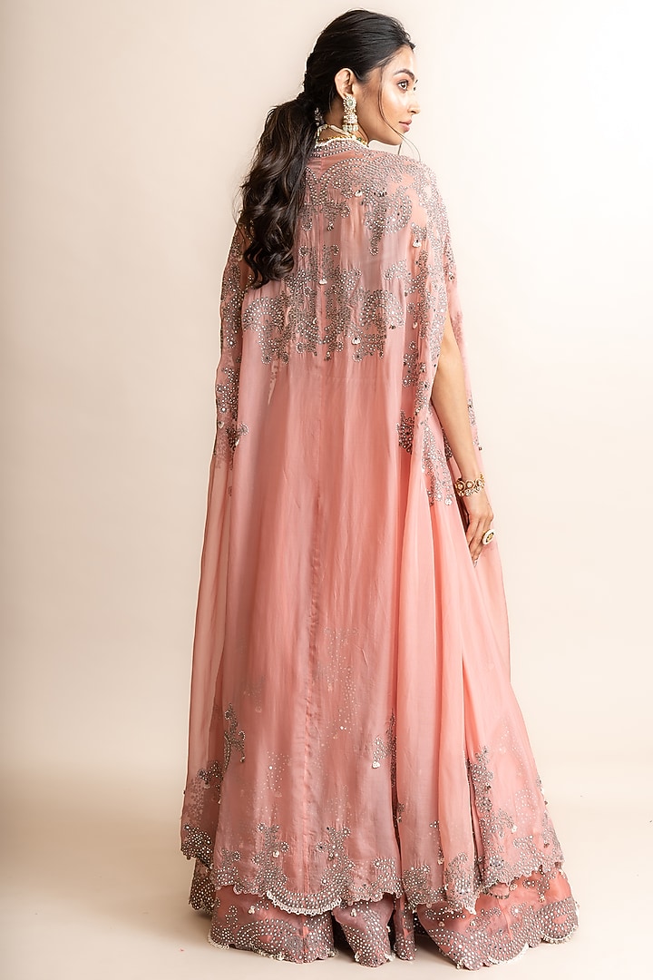 Old-Rose Organza & Satin Hand Embroidered Jacket Bridal Lehenga Set by Nupur Kanoi at Pernia's Pop Up Shop