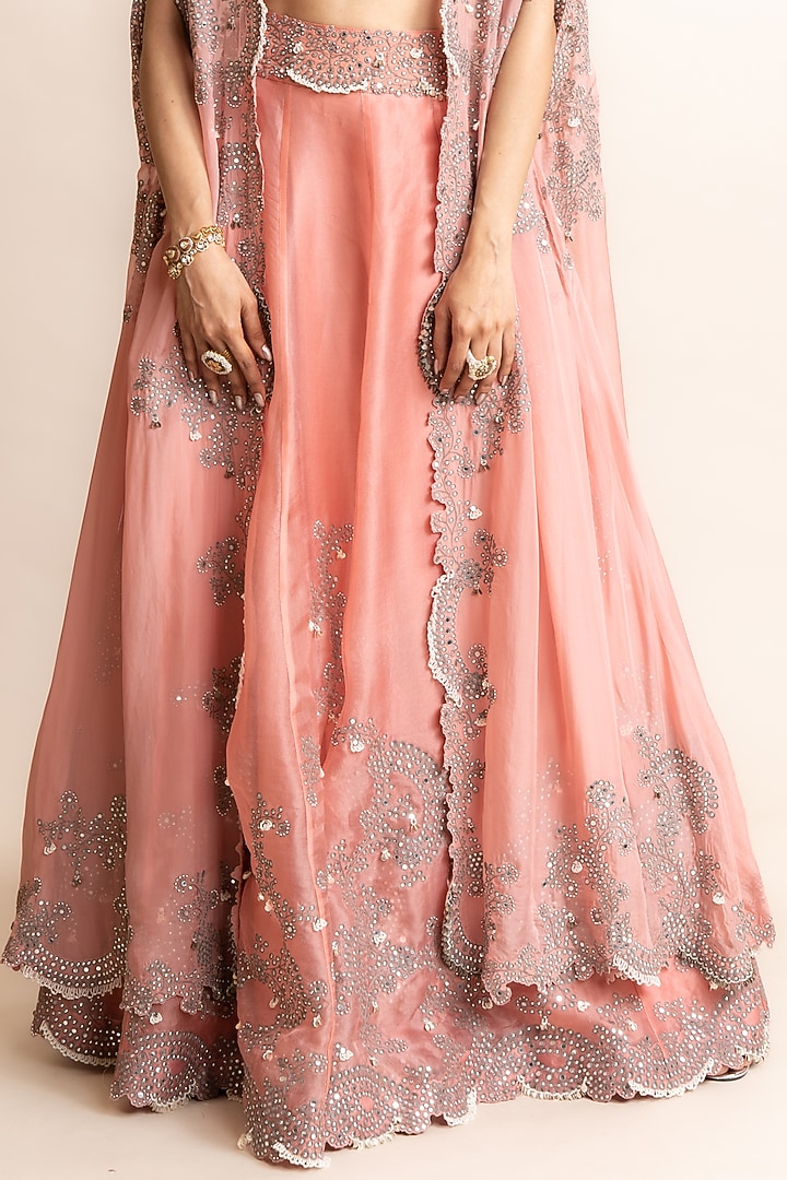 Old-Rose Organza & Satin Hand Embroidered Jacket Bridal Lehenga Set by Nupur Kanoi at Pernia's Pop Up Shop