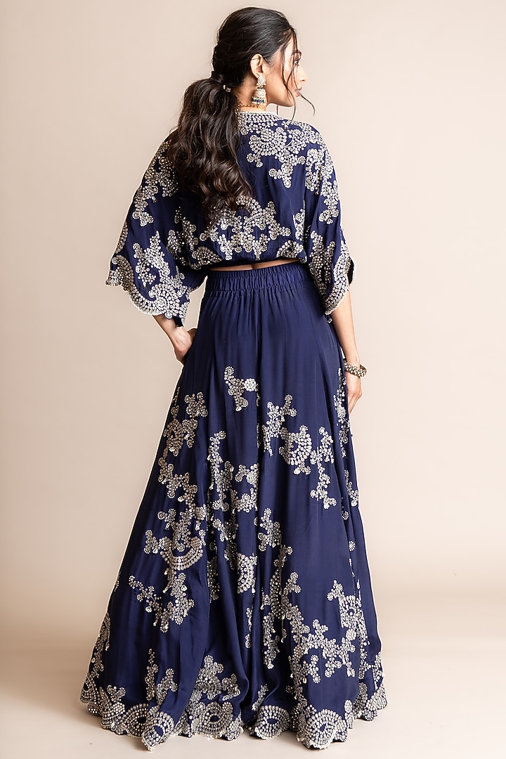 Navy Crepe Hand Embroidered Bridal Lehenga Set by Nupur Kanoi at Pernia's Pop Up Shop