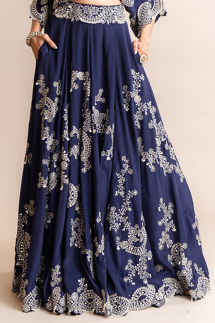Navy Crepe Hand Embroidered Bridal Lehenga Set by Nupur Kanoi at Pernia's Pop Up Shop