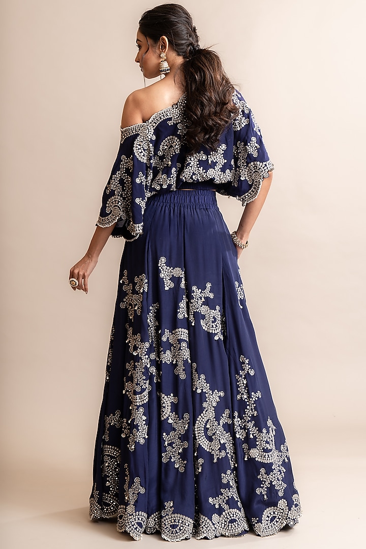 Navy Crepe Hand Embroidered Bridal Lehenga Set by Nupur Kanoi at Pernia's Pop Up Shop