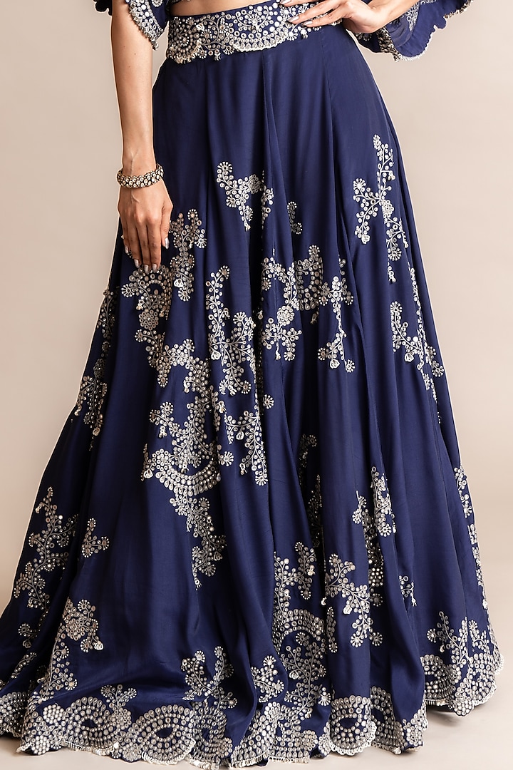 Navy Crepe Hand Embroidered Bridal Lehenga Set by Nupur Kanoi at Pernia's Pop Up Shop