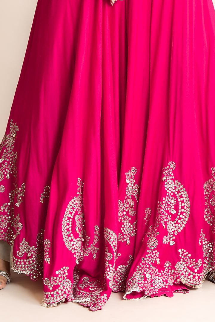 Fuchsia Silk & Crepe Hand Embroidered Bridal Sharara Set by Nupur Kanoi at Pernia's Pop Up Shop
