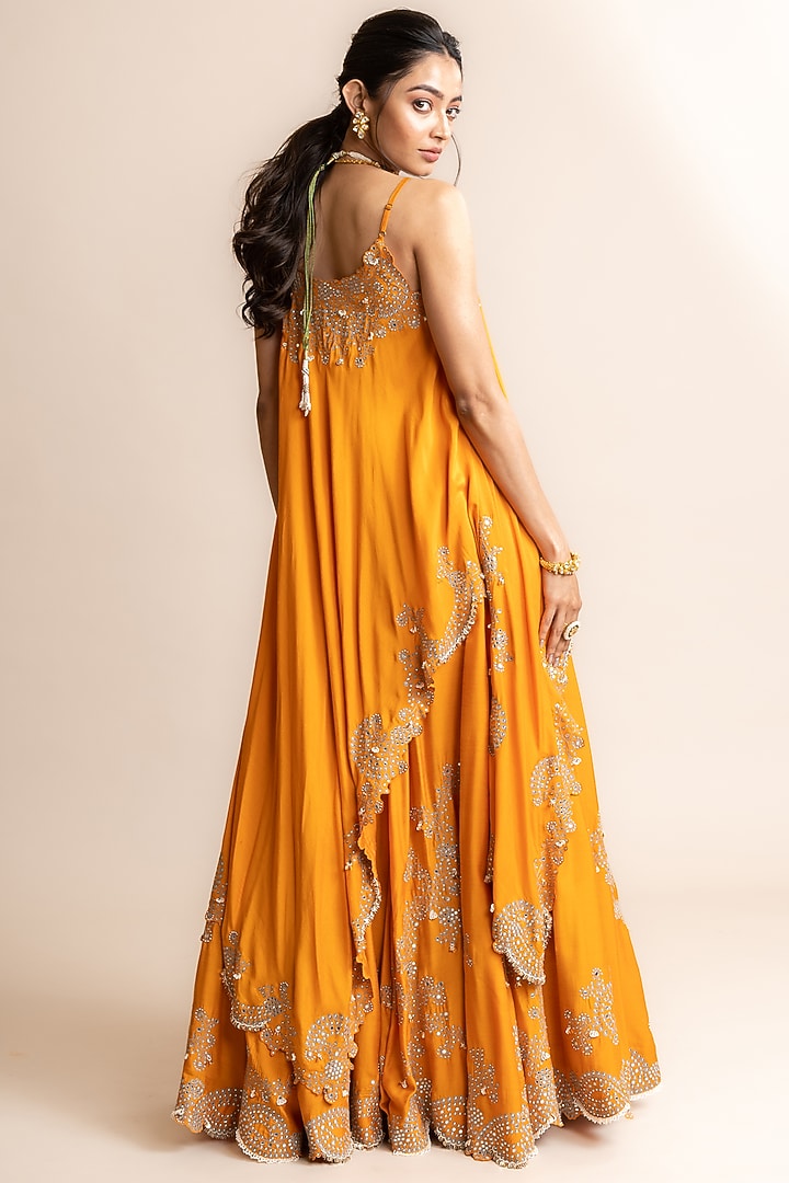 Orange Silk & Crepe Hand Embroidered Wedding Lehenga Set by Nupur Kanoi at Pernia's Pop Up Shop