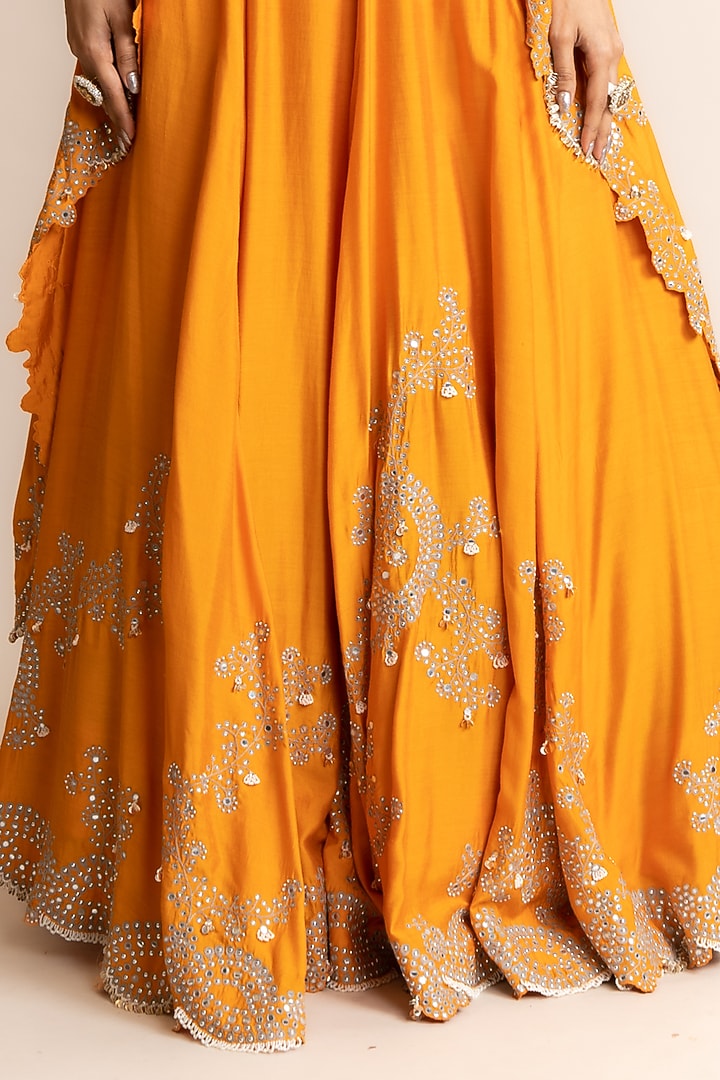 Orange Silk & Crepe Hand Embroidered Wedding Lehenga Set by Nupur Kanoi at Pernia's Pop Up Shop