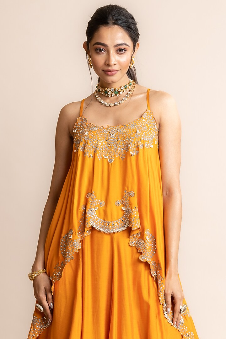 Orange Silk & Crepe Hand Embroidered Wedding Lehenga Set by Nupur Kanoi at Pernia's Pop Up Shop