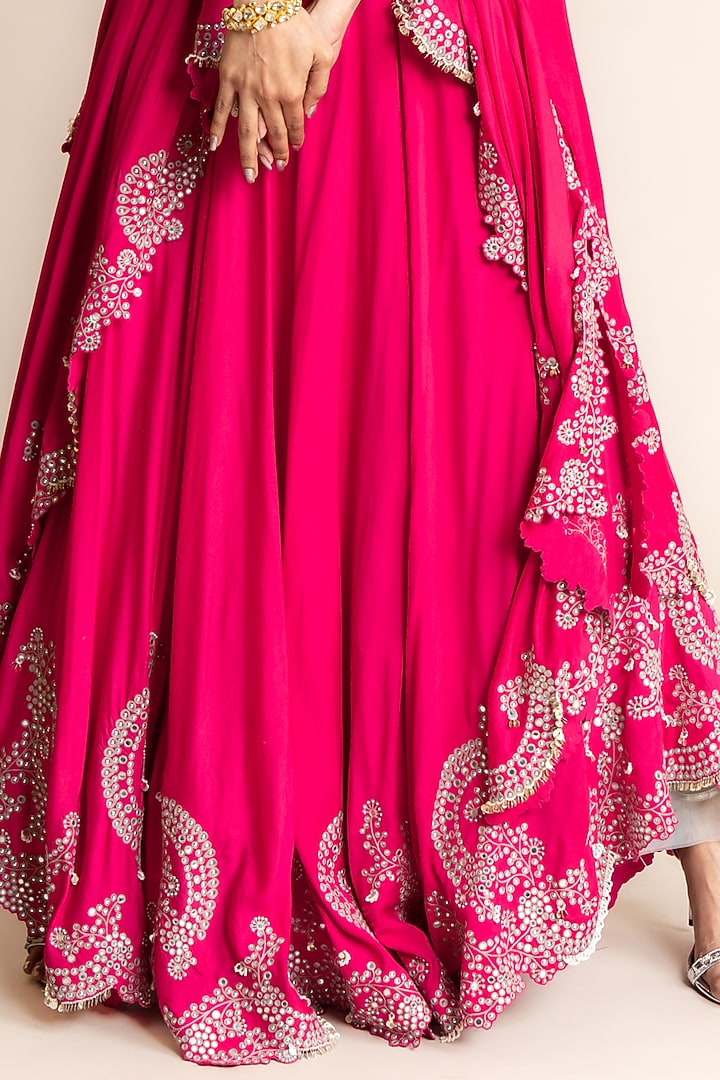 Fuchsia Silk & Crepe Hand Embroidered Bridal Sharara Set by Nupur Kanoi at Pernia's Pop Up Shop
