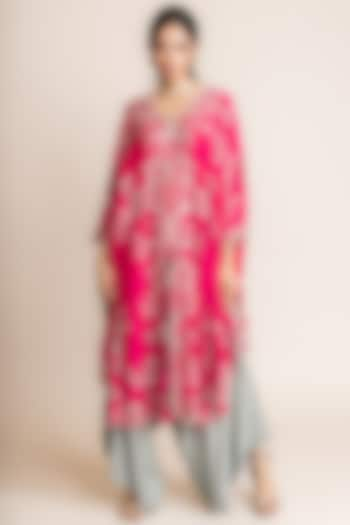 Fuchsia Silk Hand Embroidered Cape Set by Nupur Kanoi at Pernia's Pop Up Shop