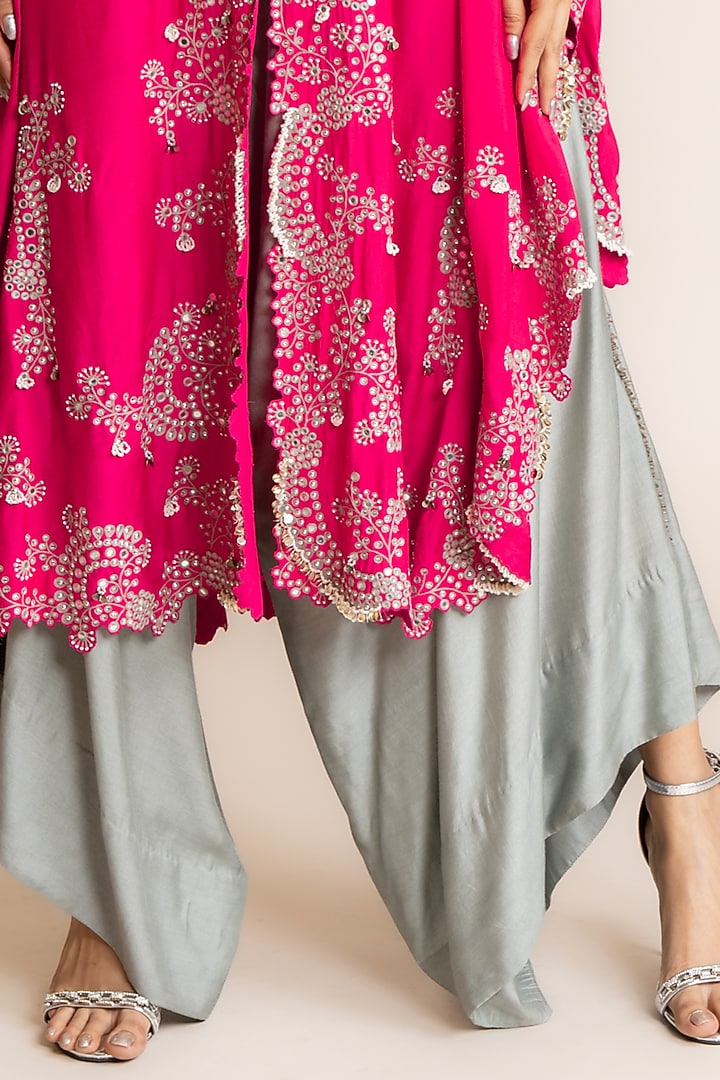Fuchsia Silk Hand Embroidered Cape Set by Nupur Kanoi at Pernia's Pop Up Shop
