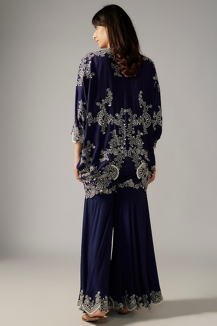 Navy Crepe Hand Embroidered Gharara Set by Nupur Kanoi at Pernia's Pop Up Shop