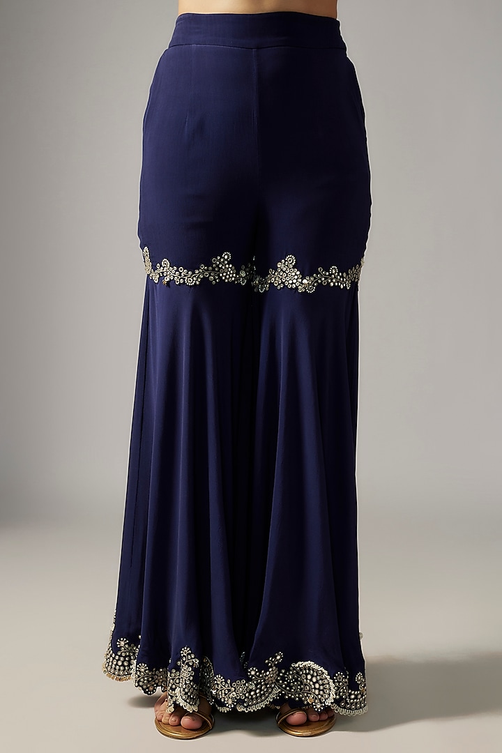 Navy Crepe Hand Embroidered Gharara Set by Nupur Kanoi at Pernia's Pop Up Shop