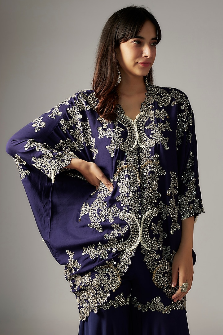 Navy Crepe Hand Embroidered Gharara Set by Nupur Kanoi at Pernia's Pop Up Shop