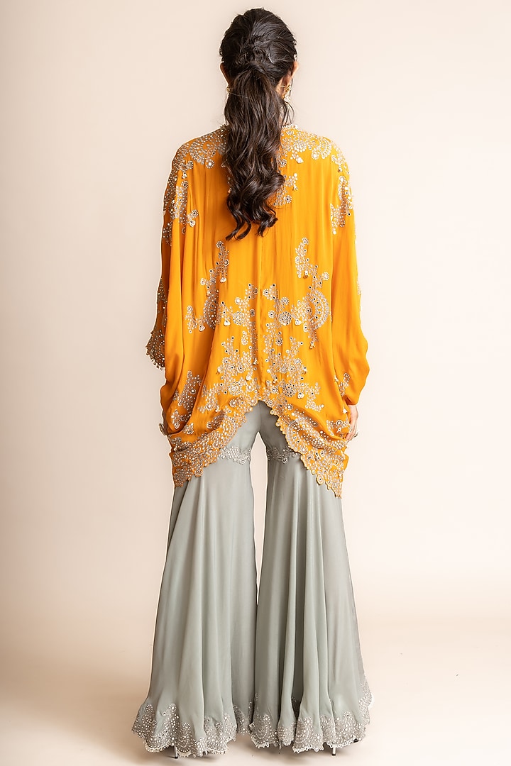 Grey Crepe Hand Embroidered Gharara Set by Nupur Kanoi at Pernia's Pop Up Shop