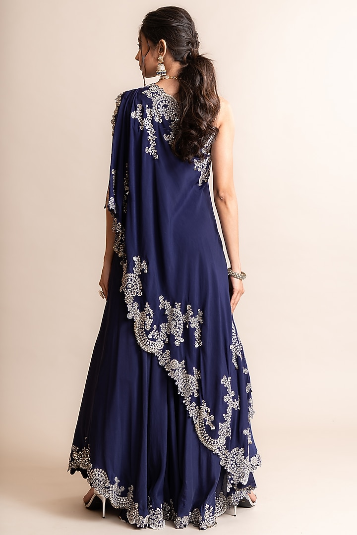 Navy Crepe Hand Embroidered Bridal Sharara Set by Nupur Kanoi at Pernia's Pop Up Shop