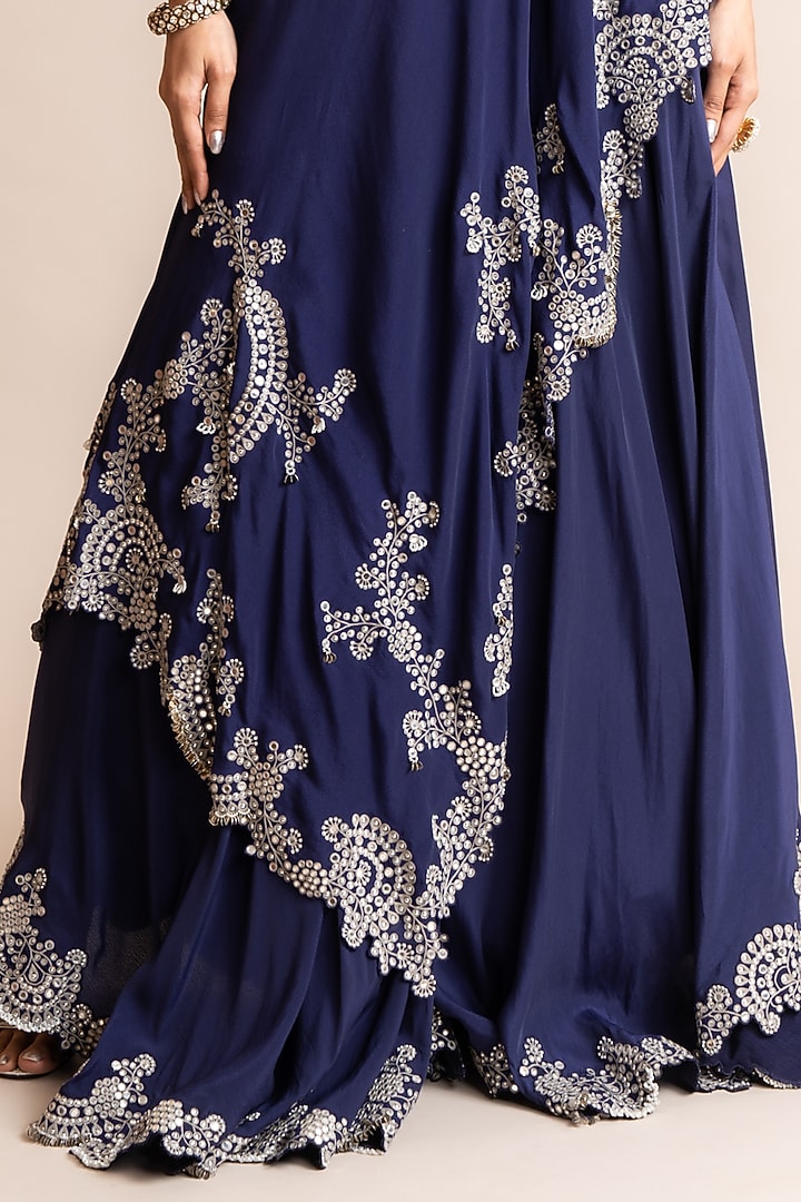 Navy Crepe Hand Embroidered Bridal Sharara Set by Nupur Kanoi at Pernia's Pop Up Shop