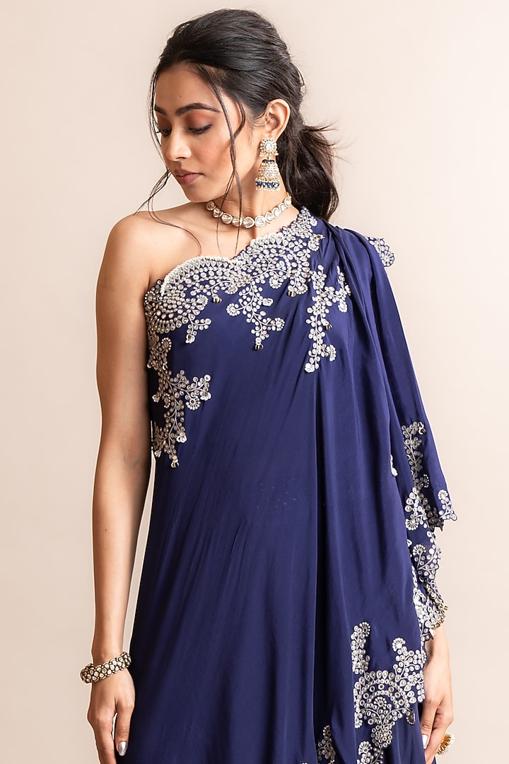 Navy Crepe Hand Embroidered Bridal Sharara Set by Nupur Kanoi at Pernia's Pop Up Shop