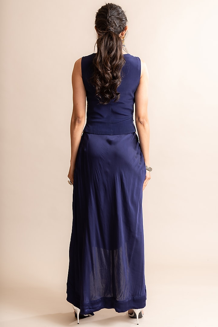 Navy Satin Gathered Skirt Set by Nupur Kanoi at Pernia's Pop Up Shop