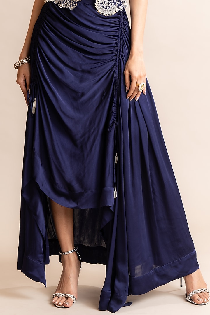 Navy Satin Gathered Skirt Set by Nupur Kanoi at Pernia's Pop Up Shop