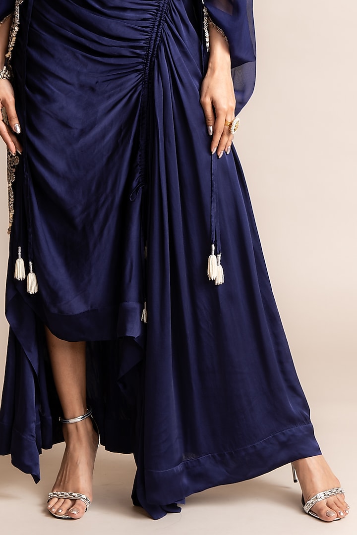 Navy Organza Hand Embroidered Cape Set by Nupur Kanoi at Pernia's Pop Up Shop