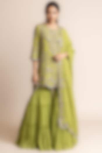 Pista Crepe Tiered Bridal Sharara Set by Nupur Kanoi at Pernia's Pop Up Shop