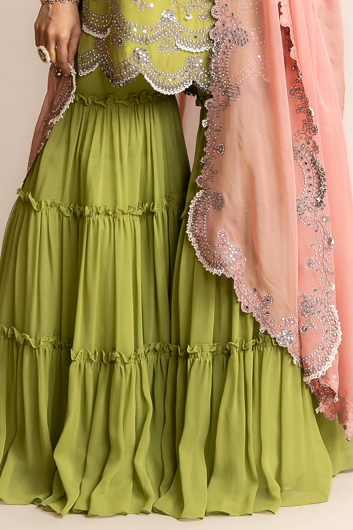 Pista Crepe Tiered Bridal Sharara Set by Nupur Kanoi at Pernia's Pop Up Shop
