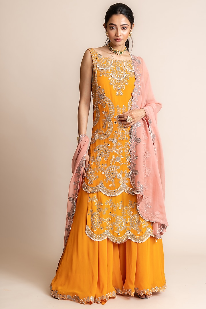 Orange Crepe Gharara Set by Nupur Kanoi at Pernia's Pop Up Shop