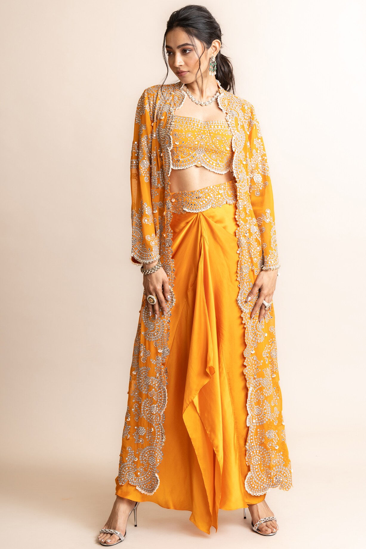 Embroidered Long Jacket Set