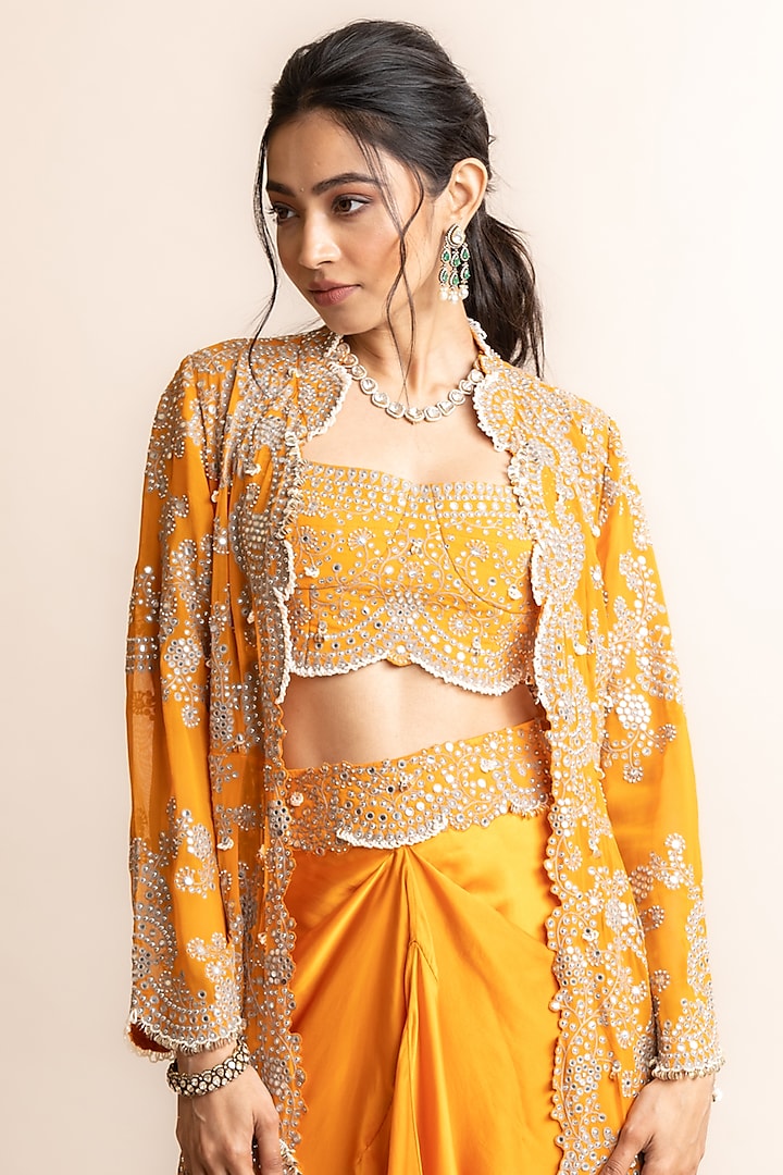 Hand Embroidered Long Jacket & Satin Skirt Set main image 0