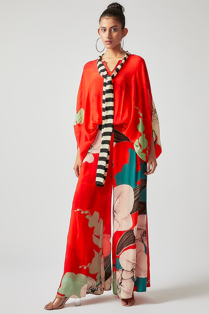 Tangerine Crepe Digital Printed Co-Ord Set by Nupur Kanoi at Pernia's Pop Up Shop
