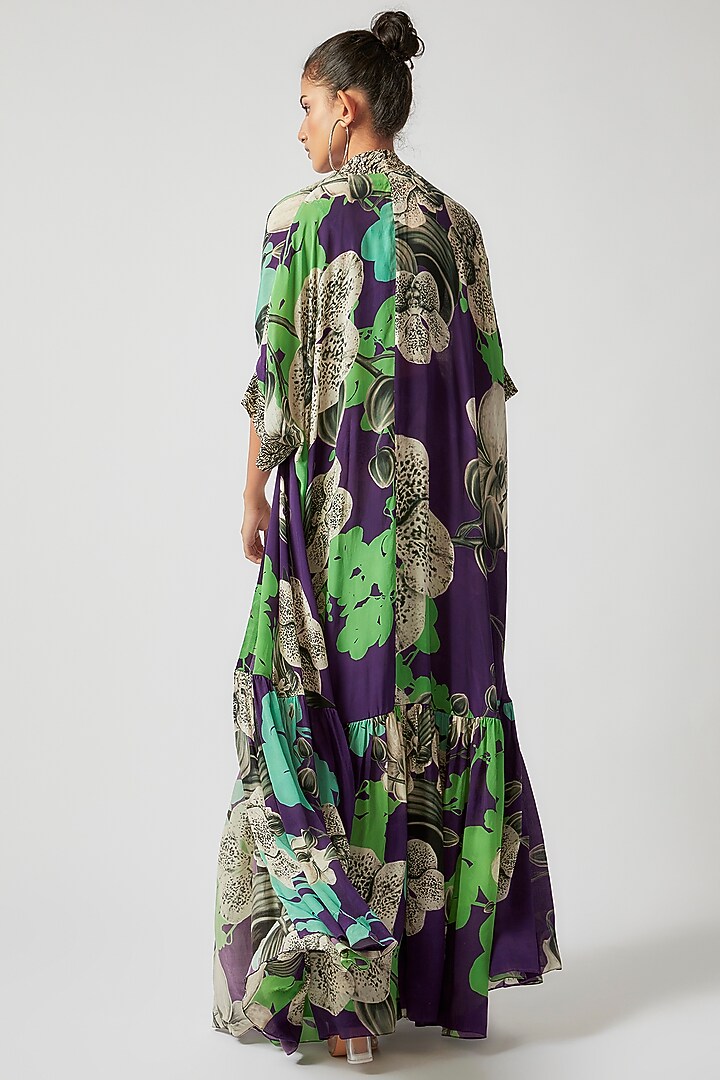 Aubergine Crepe Digital Printed Jacket Set by Nupur Kanoi at Pernia's Pop Up Shop