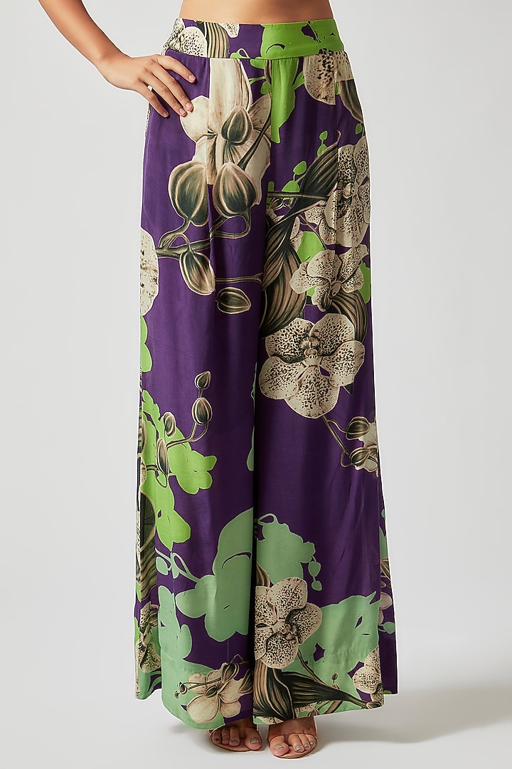 Aubergine Crepe Digital Printed Jacket Set by Nupur Kanoi at Pernia's Pop Up Shop