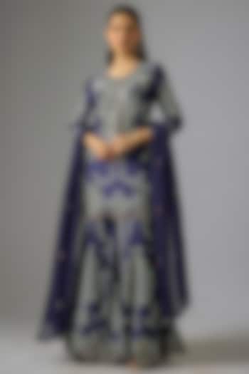 Navy Crepe Hand Embroidered Bridal Sharara Set by Nupur Kanoi at Pernia's Pop Up Shop