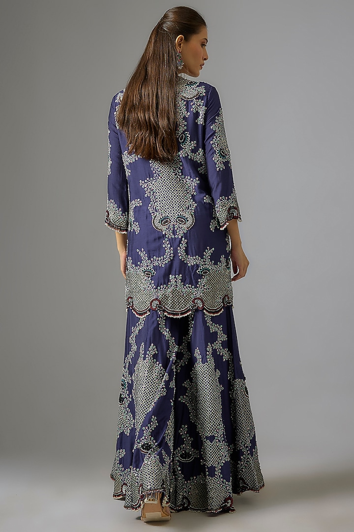 Navy Crepe Hand Embroidered Bridal Sharara Set by Nupur Kanoi at Pernia's Pop Up Shop