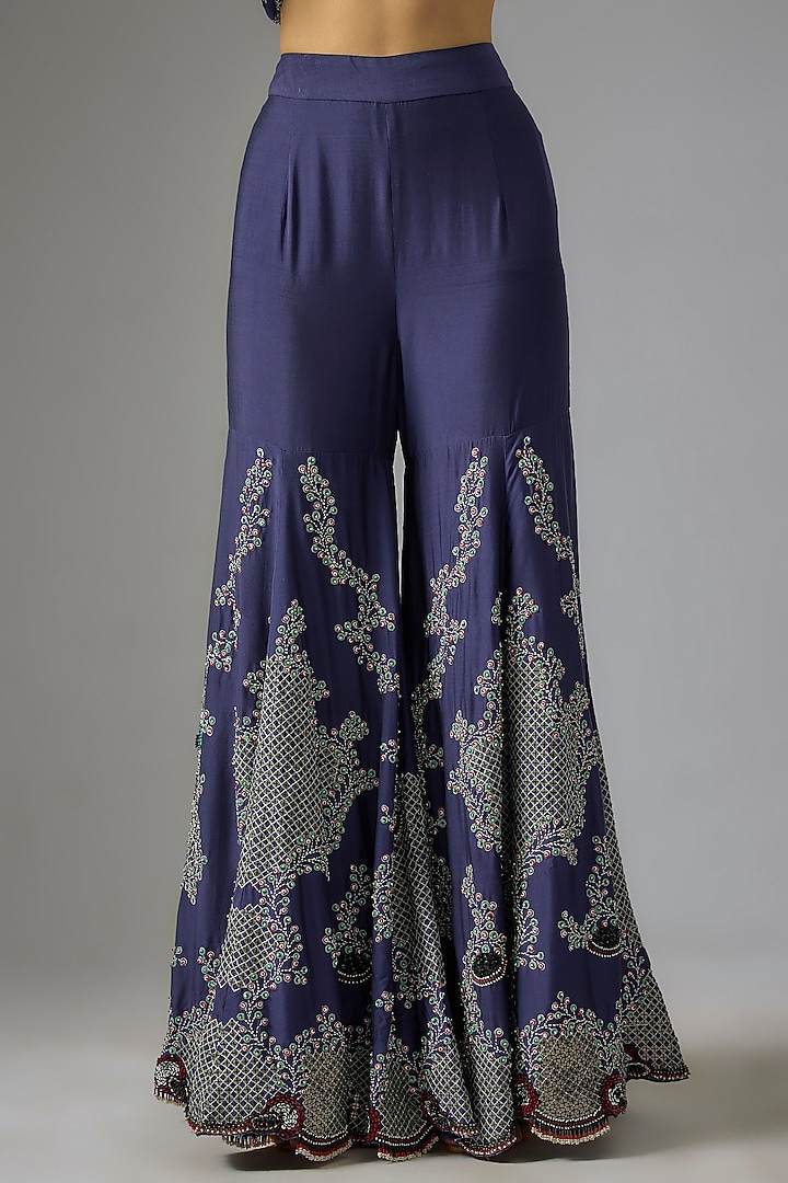 Navy Crepe Hand Embroidered Bridal Sharara Set by Nupur Kanoi at Pernia's Pop Up Shop
