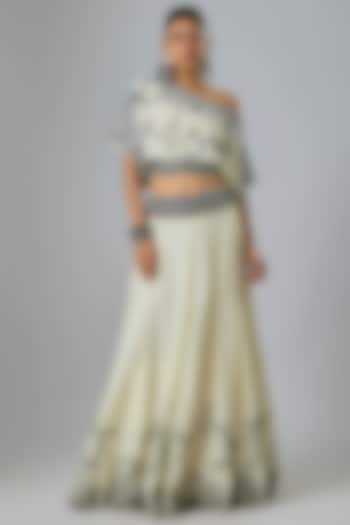 Off-White Silk & Crepe Embroidered Bridal Lehenga Set by Nupur Kanoi at Pernia's Pop Up Shop